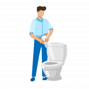 Chłopiec opróżniający worek w pozycji pionowej