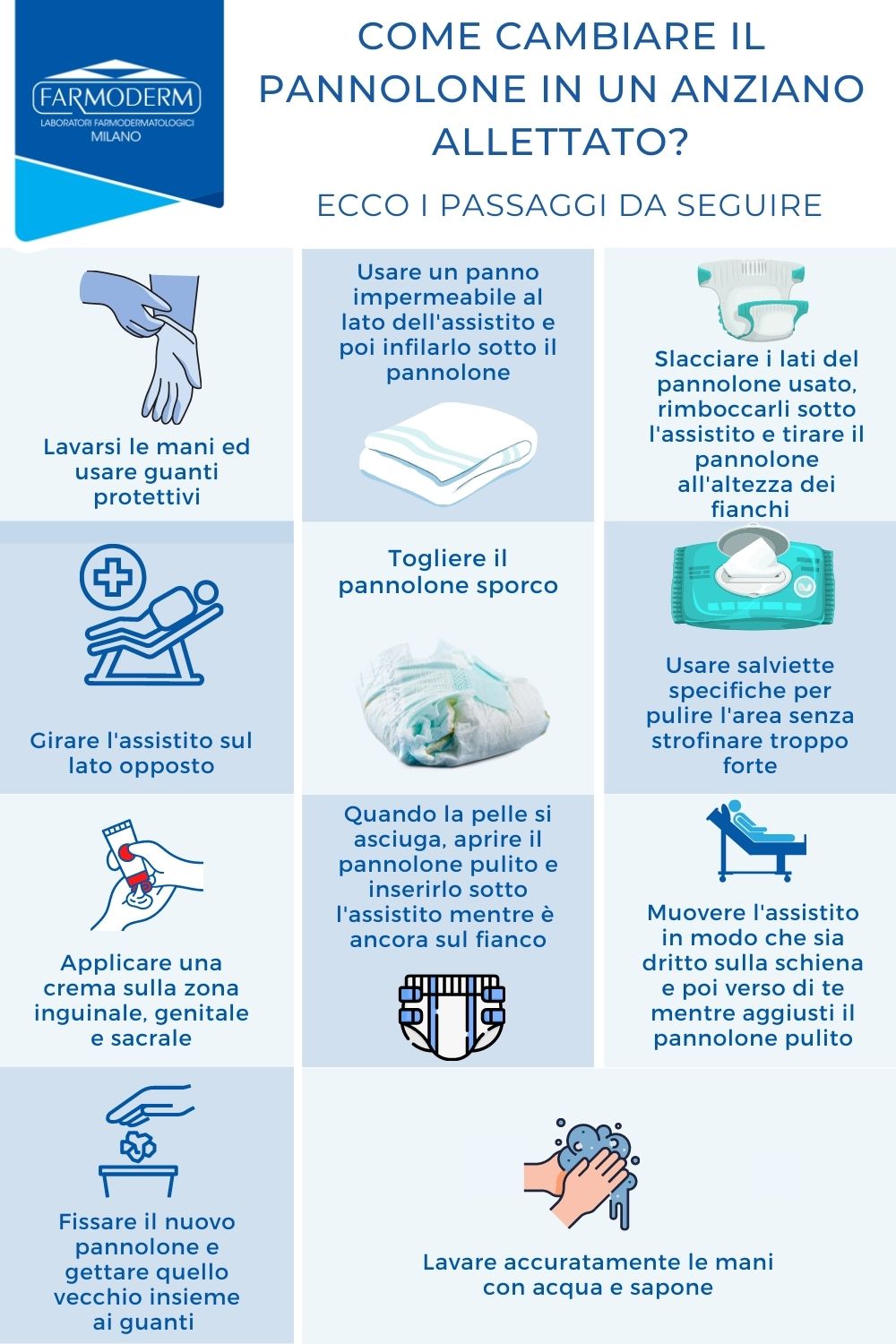 Passaggi su come eseguire il cambio del pannolone negli anziani a letto